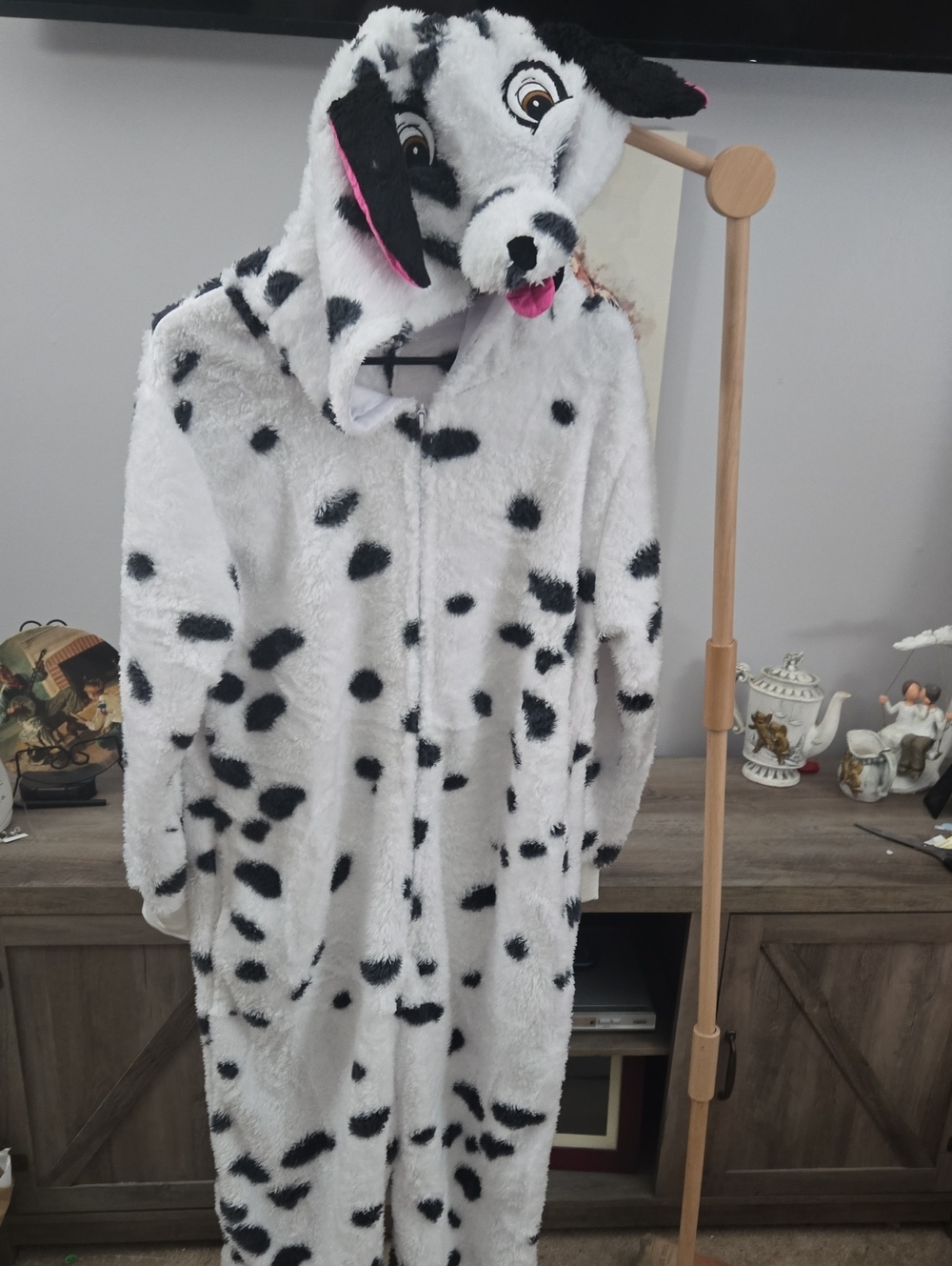 Dalmatian Hooded Onesie Pajamas - Black and White Plush